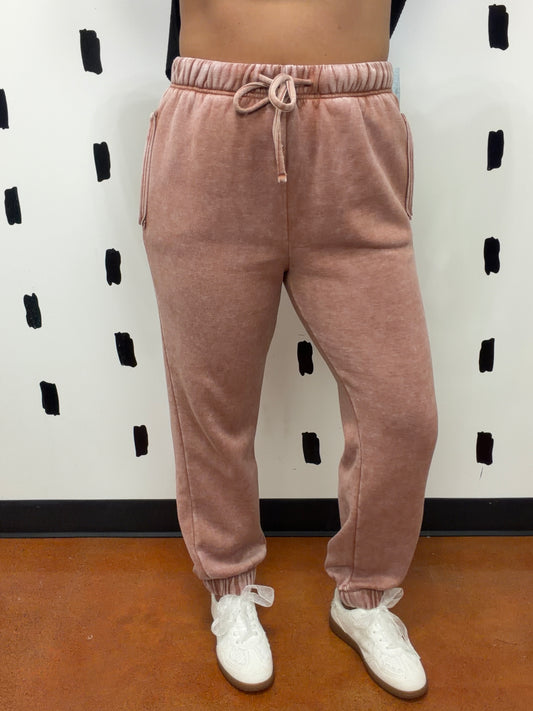 Rust Acid Wash Fleece Jogger Pants