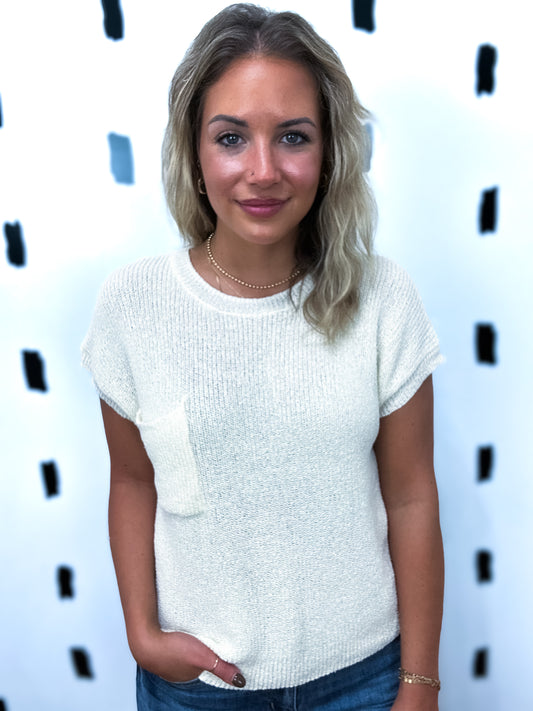 Ivory Crewneck Short Sleeve Sweater
