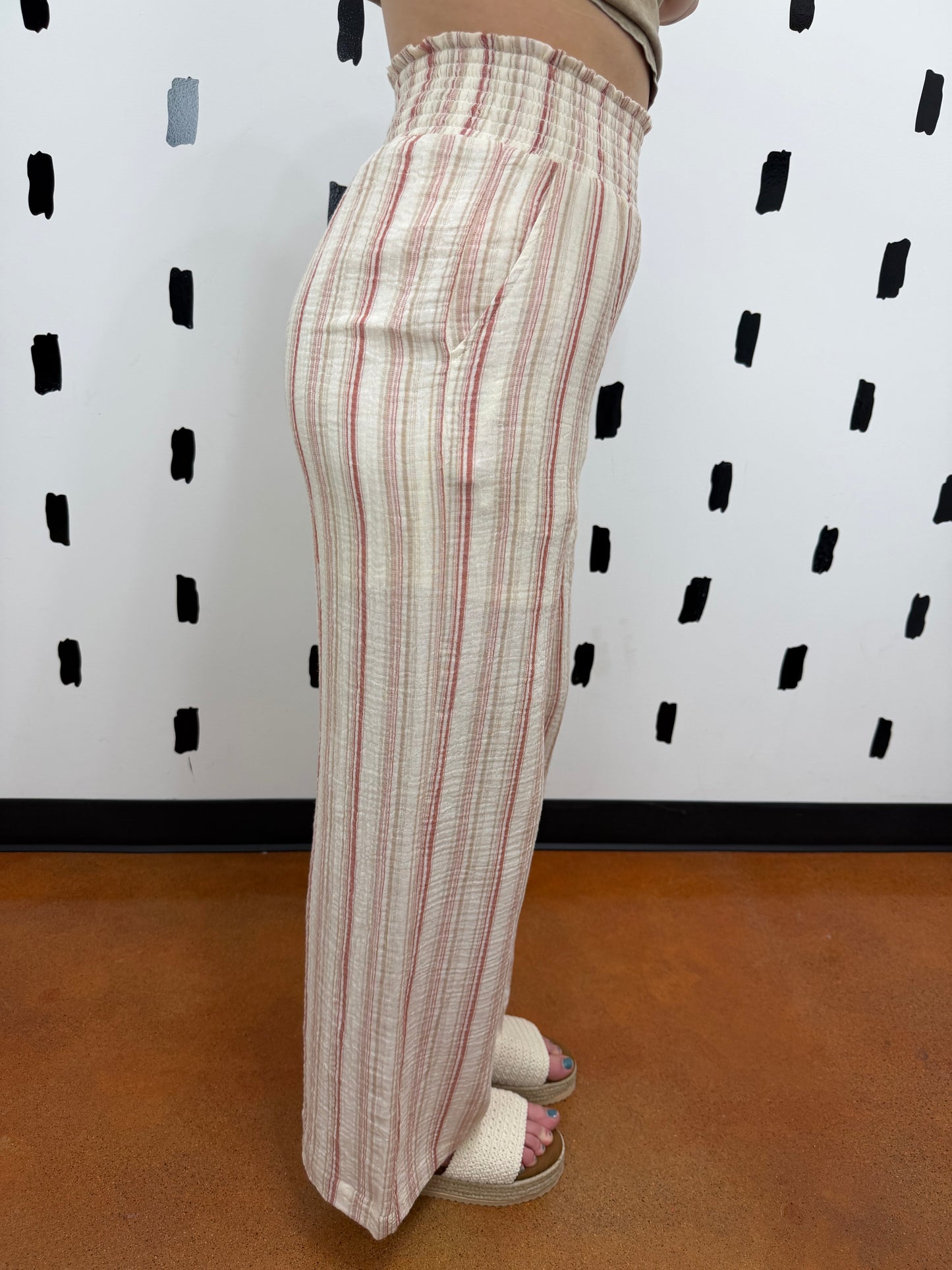 Brick Striped Gauze Wide Leg Pants