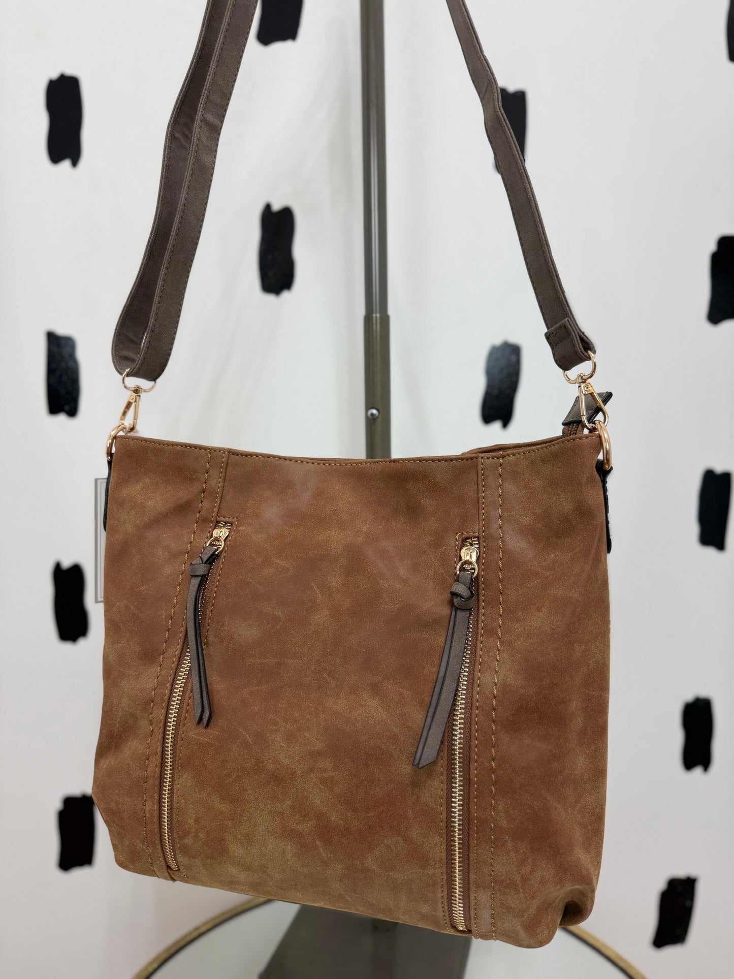 Tan/Grey Two Zipper Bag