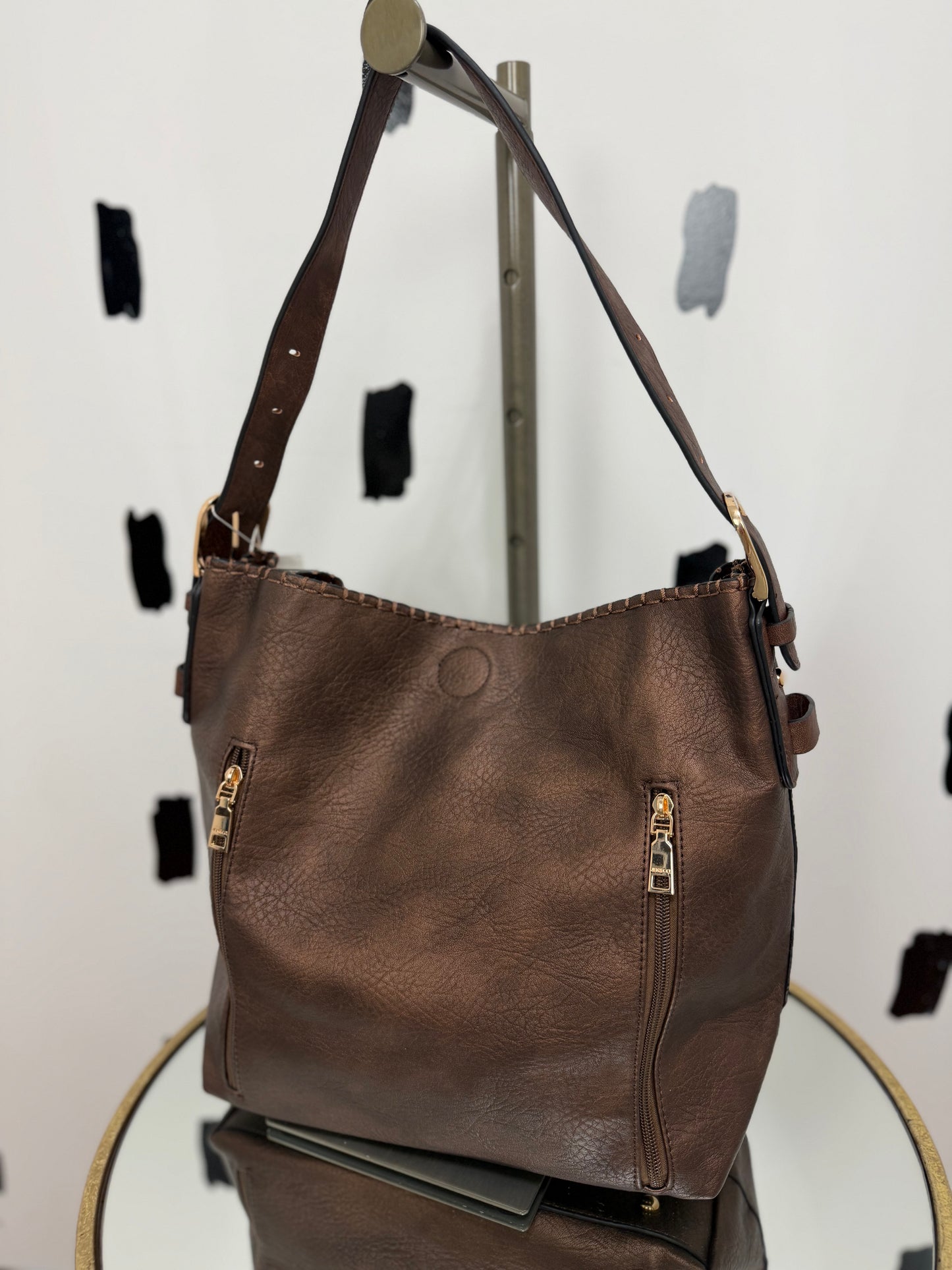 Pearl/Brown Buckle Strap Bag