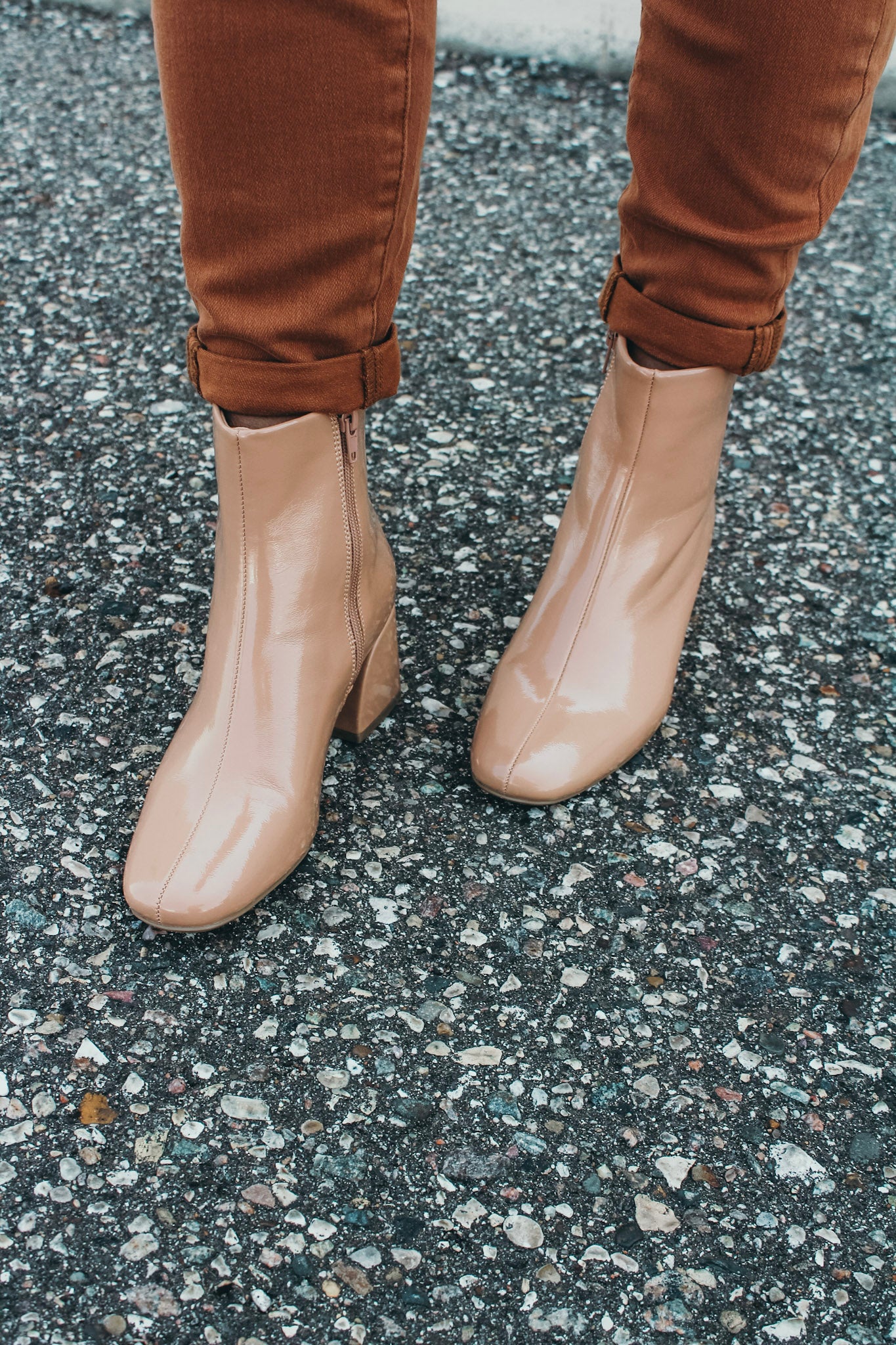 Soda Camel Polished Faux Leather Boots