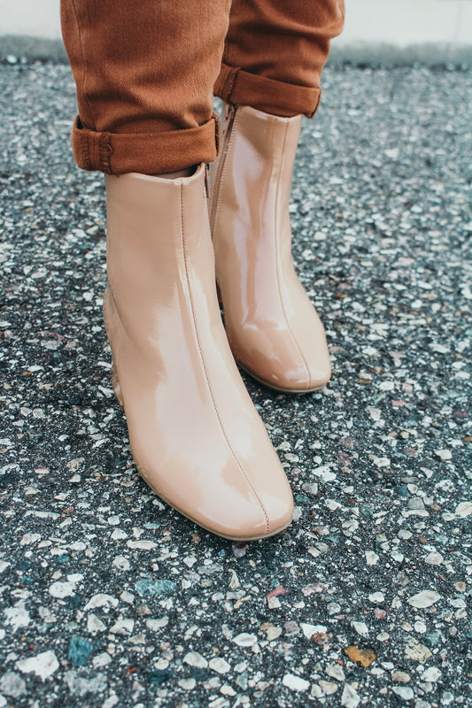 Soda Camel Polished Faux Leather Boots