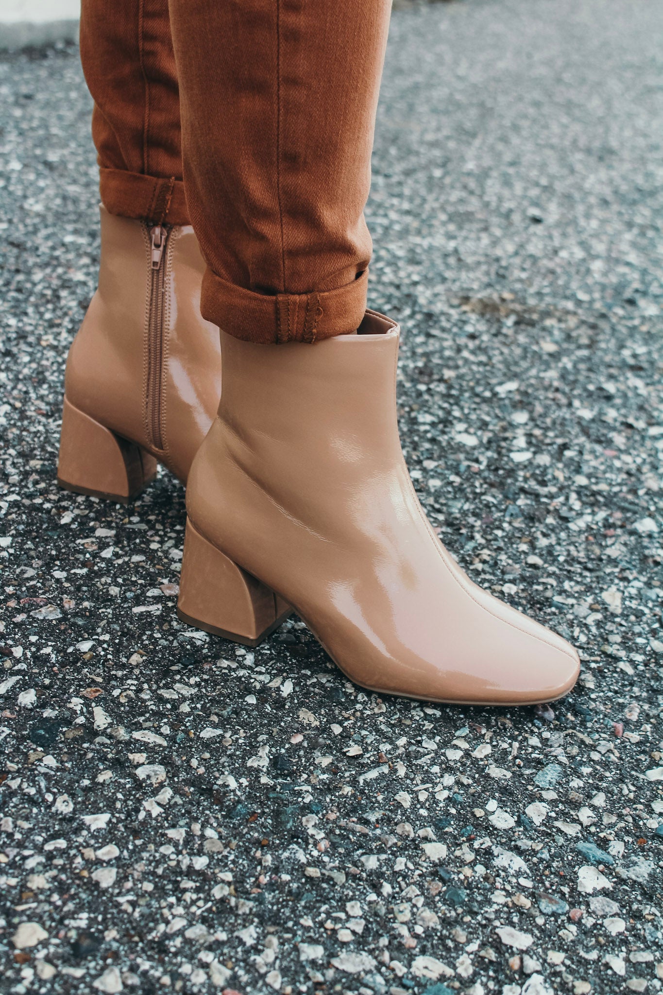 Soda Camel Polished Faux Leather Boots