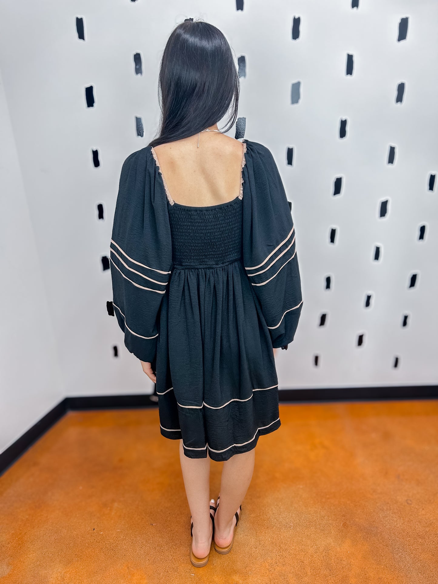 Black Long Sleeve Woven Dress