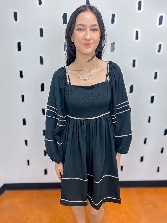 Black Long Sleeve Woven Dress