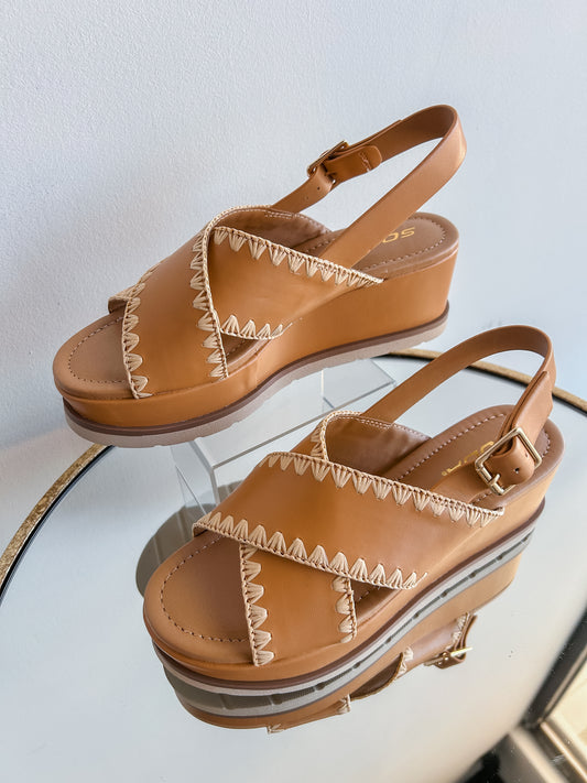 Natural Stitch Strap Wedge Sandal