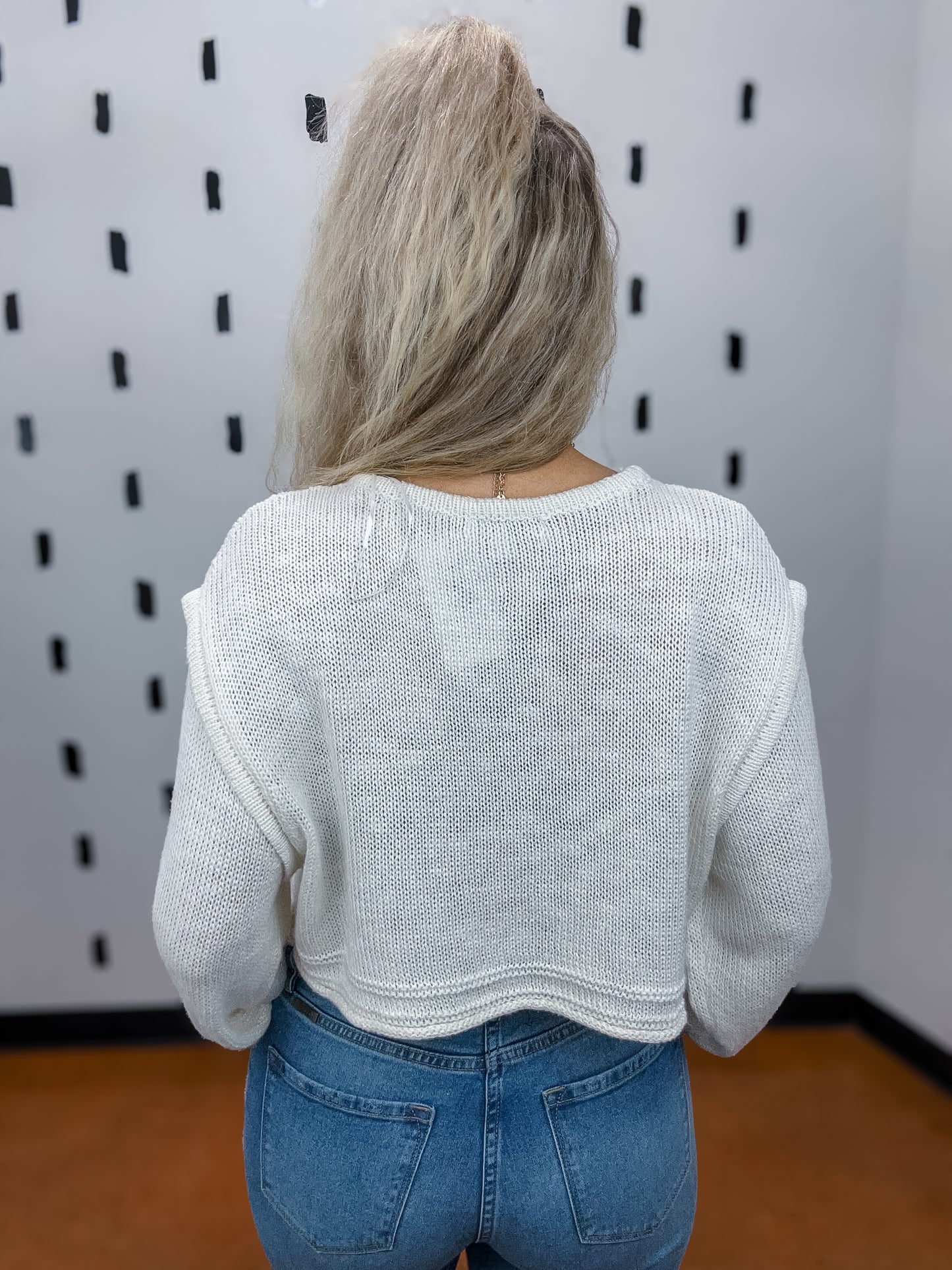 Cream Solid Cropped Sweater