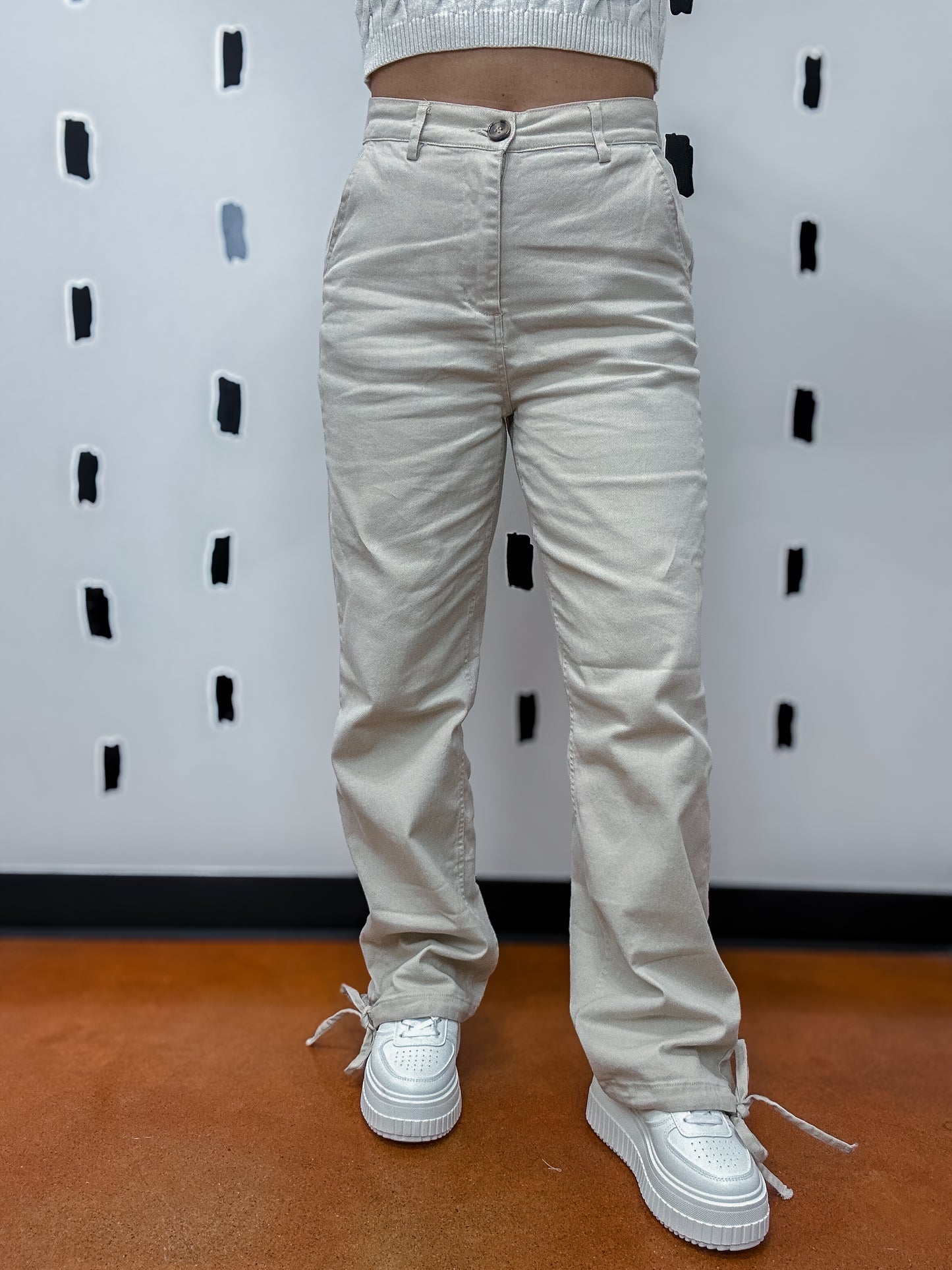 Beige Twill Cinched Hem Pants