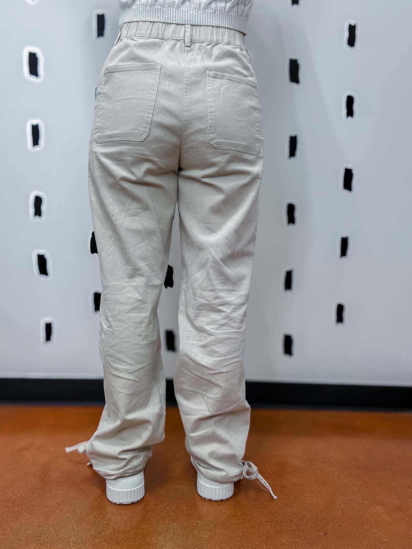 Beige Twill Cinched Hem Pants