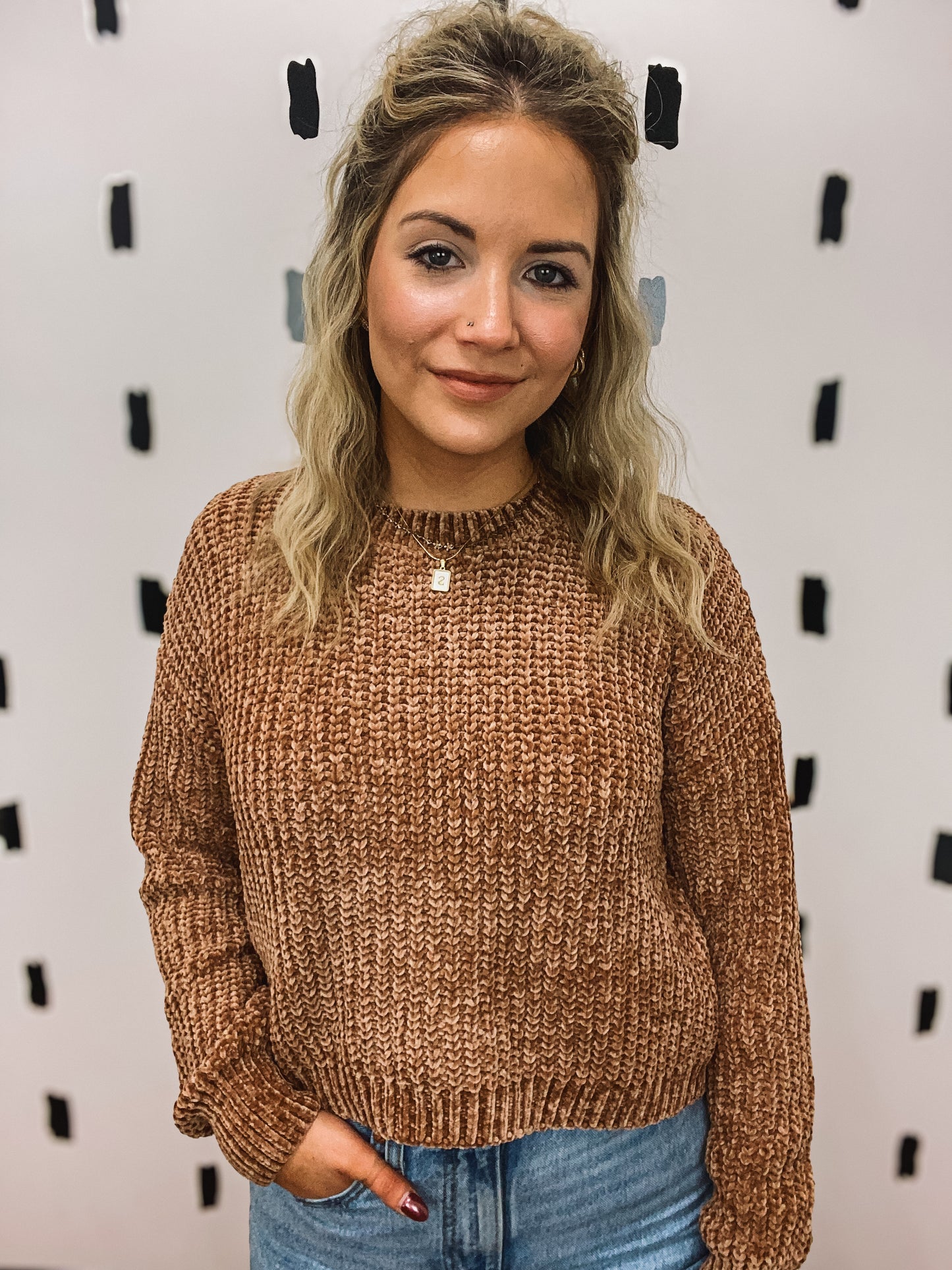 Deep Camel Chenille Crop Sweater