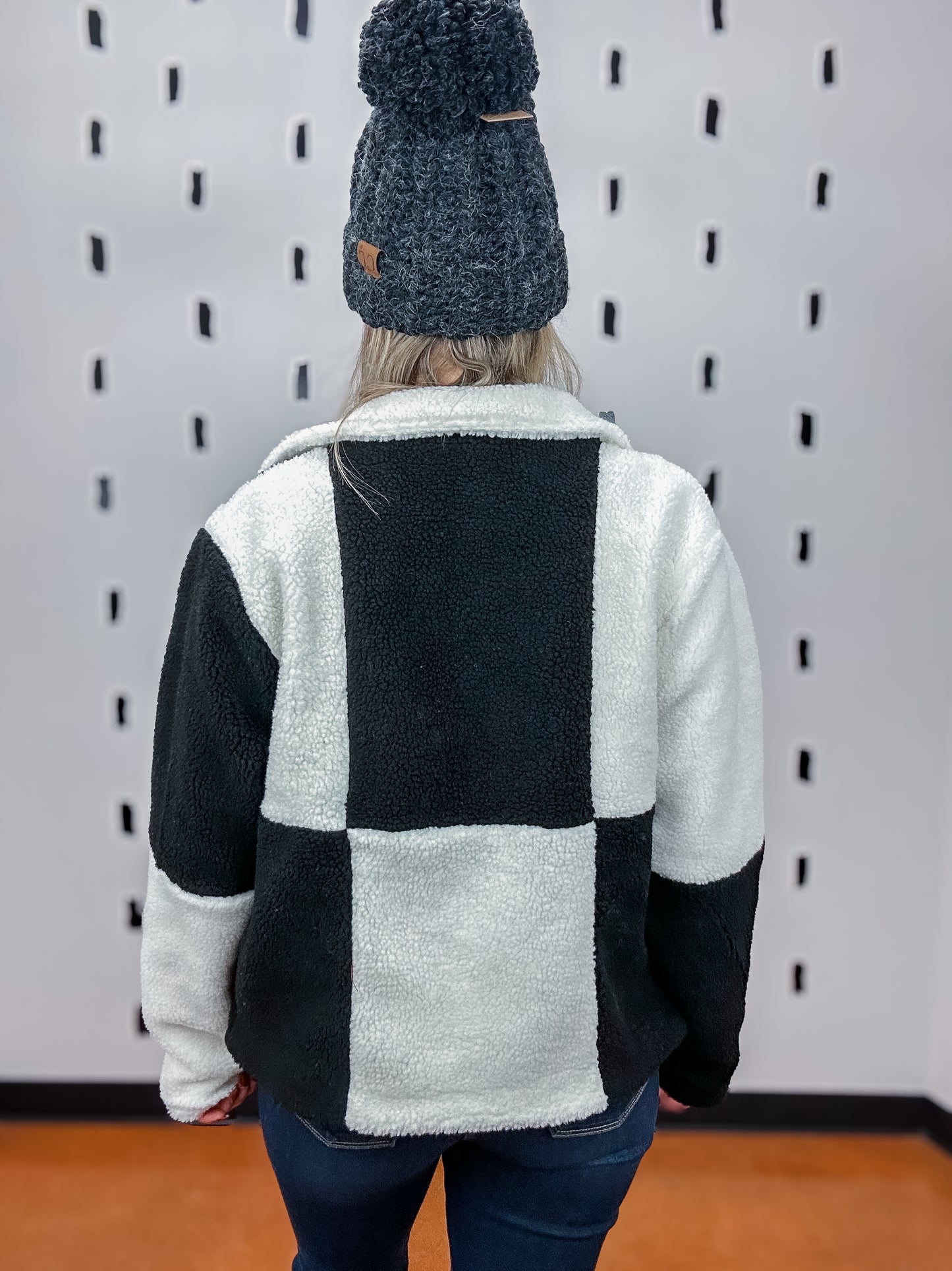 Black/White Color Block Sherpa Jacket