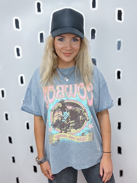 Grey Denim Cowboy Take Me Graphic Tee