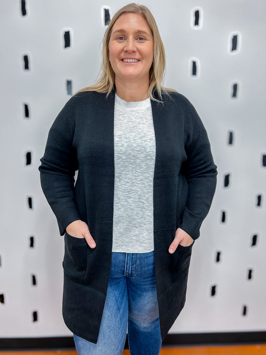 Black Open Front Coat Cardigan