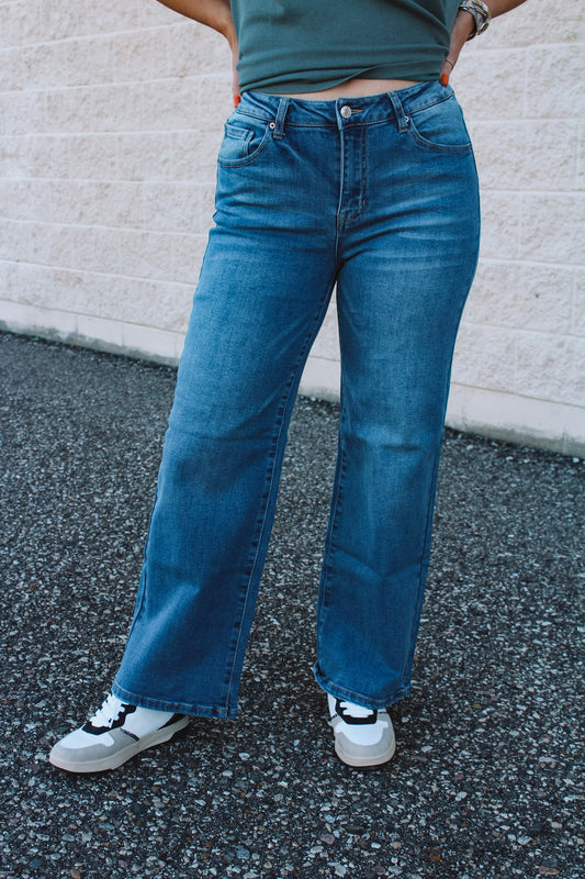 Denim Wide Leg Vintage Wash Jeans
