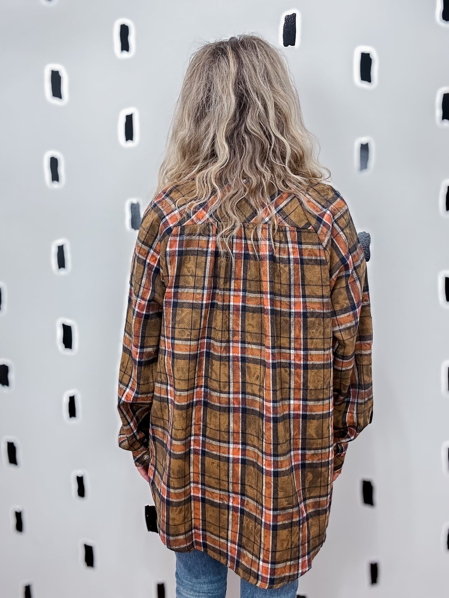 Camel Plaid Washed Flannel Shirt