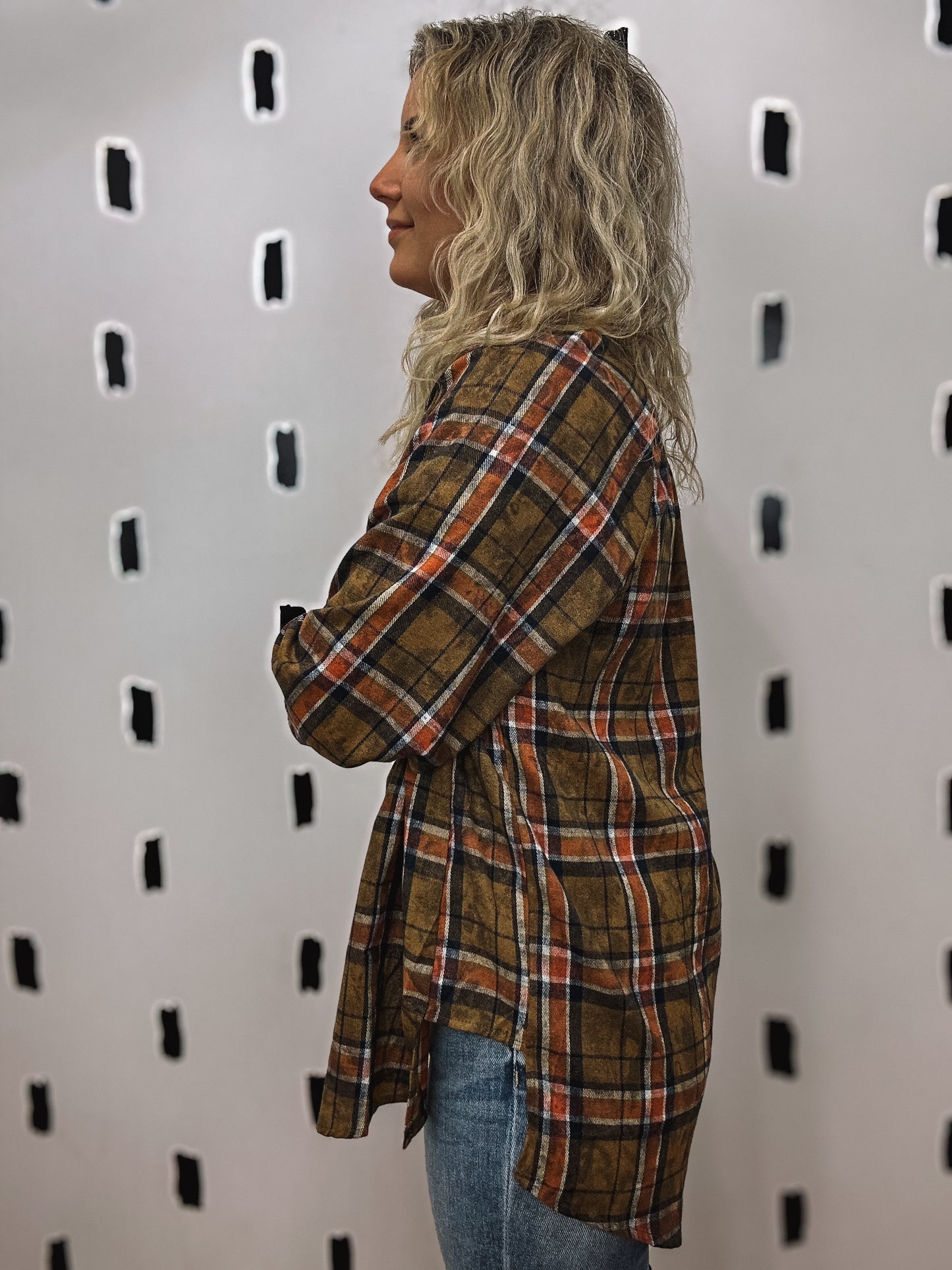 Camel Plaid Washed Flannel Shirt