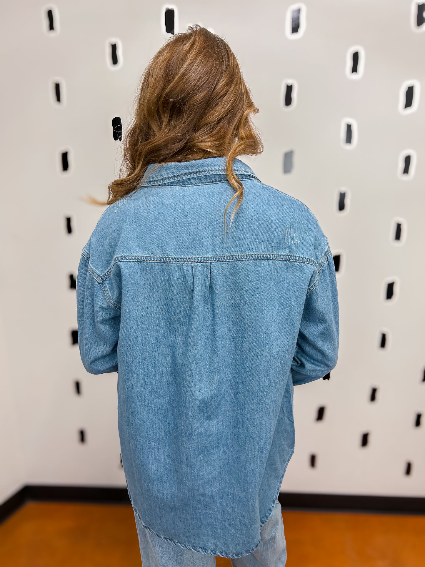 Med Wash Button Down Denim Top