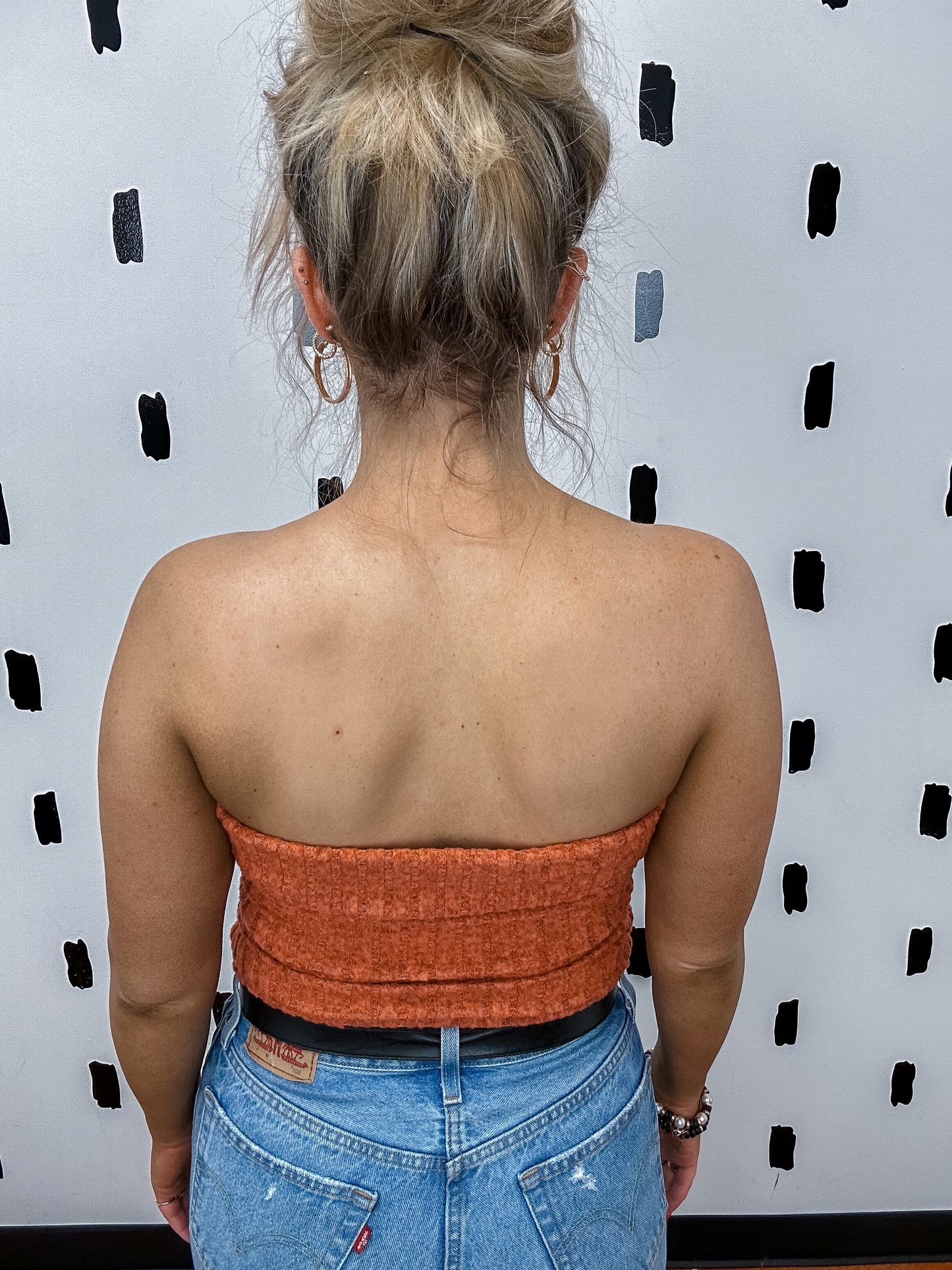 Rust Ribbed Cuffed Tube Top