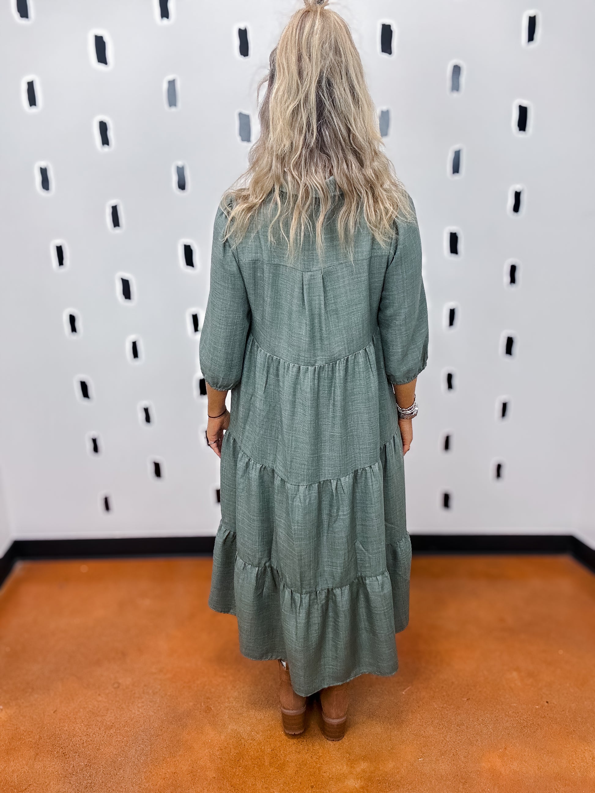 Olive Green Tiered Midi Dress Boss Boutique Olive Green Tiered Midi Dress Boss Boutique