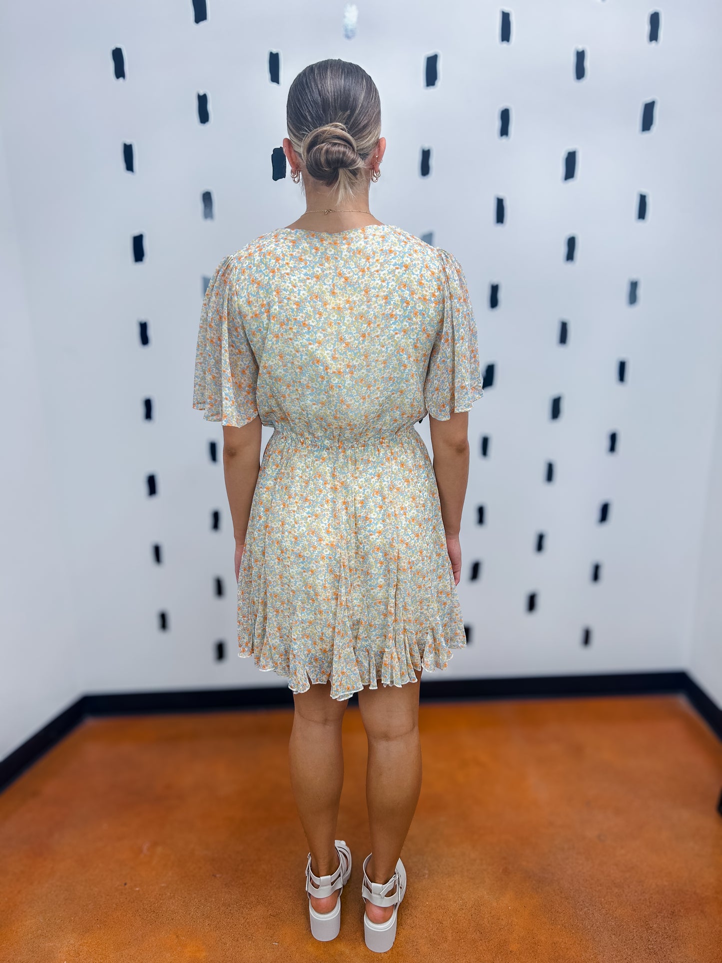 Blue Floral Chiffon Mini Dress